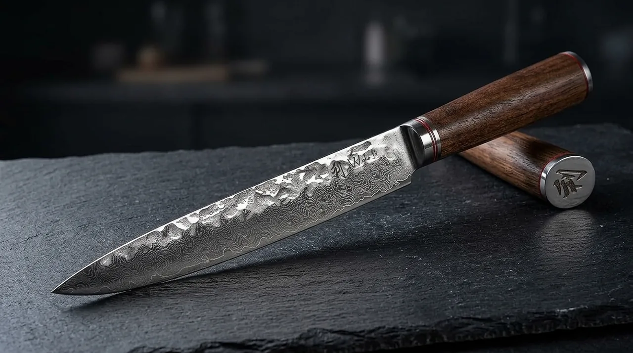 Cuchillo Trinchar Wakoli nogal damasco VG10 con madera de nogal