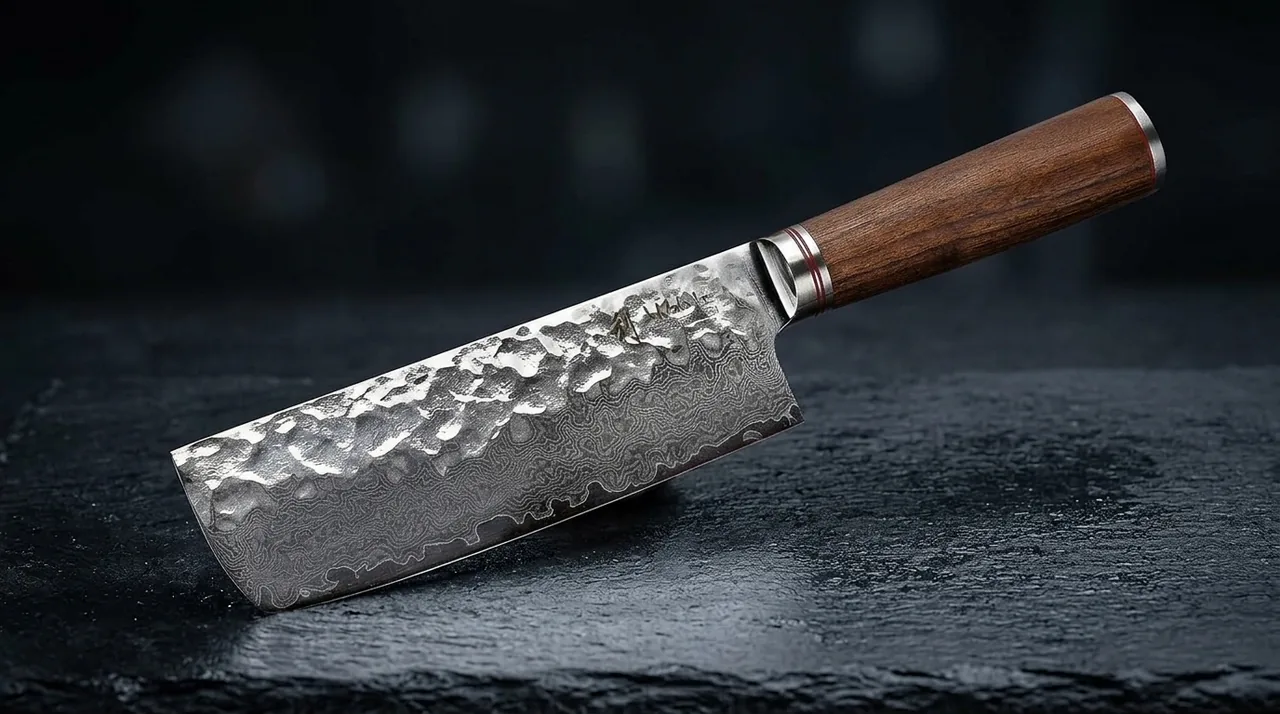 Cuchillo Nakiri Wakoli nogal damasco VG10 con madera de nogal