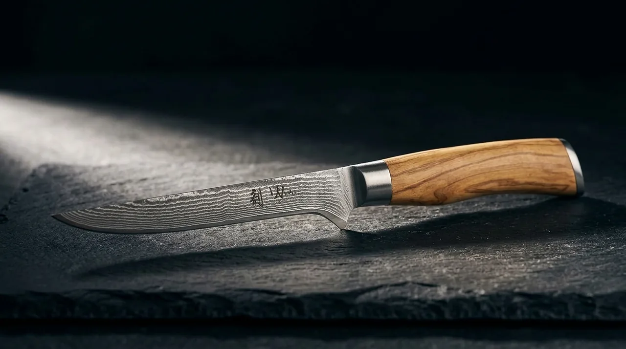 Cuchillo Deshuesador Wakoli OLIVE damasco VG10 con madera de olivo