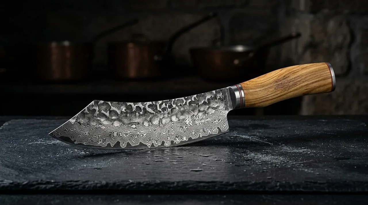 Cuchillo Chef Wakoli olivo martillado damasco VG10 con madera de olivo