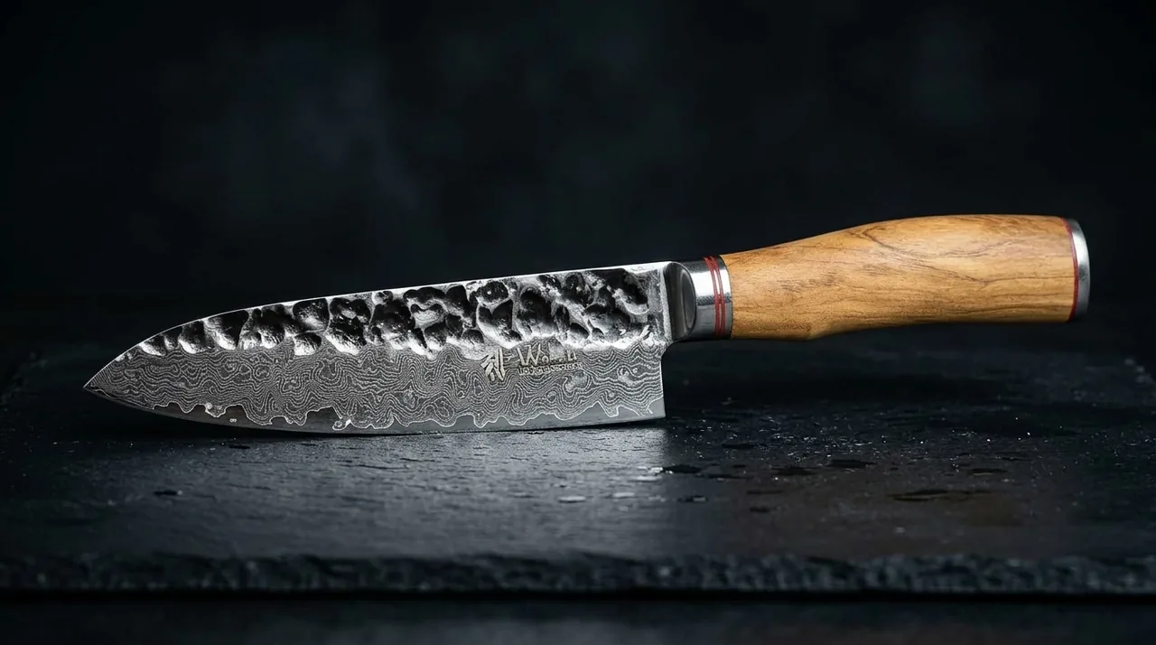 Cuchillo Santoku Wakoli OLIVE HS damasco VG10 con madera de olivo