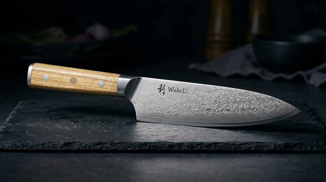 Cuchillo Chef Wakoli ORIBU damasco VG10 con madera de olivo