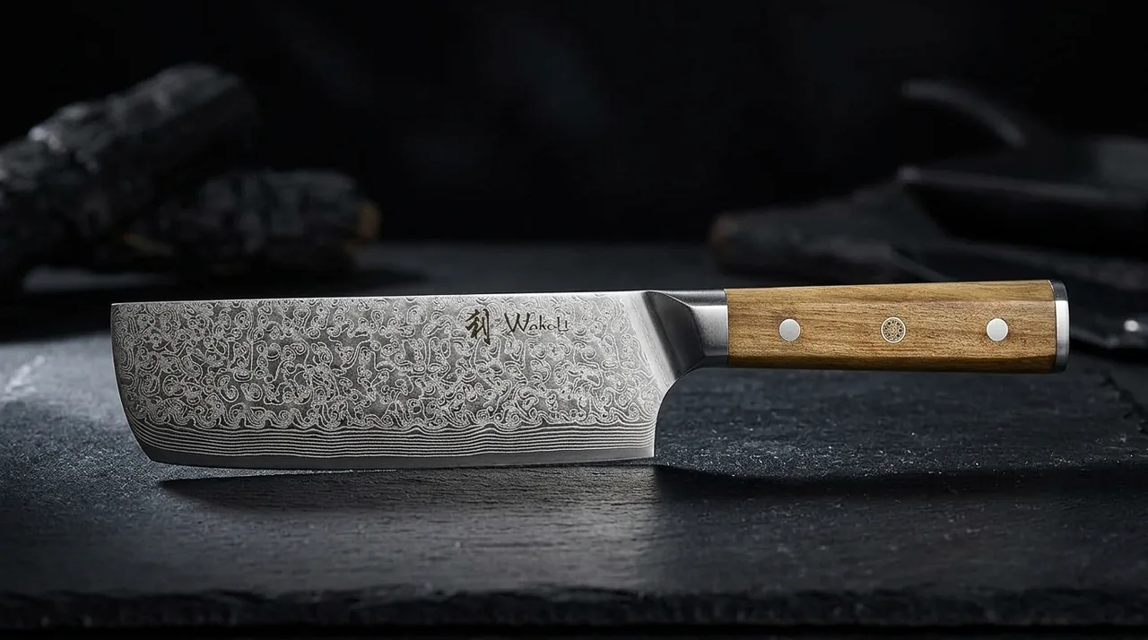 Cuchillo Nakiri Wakoli ORIBU damasco VG10 con madera de olivo