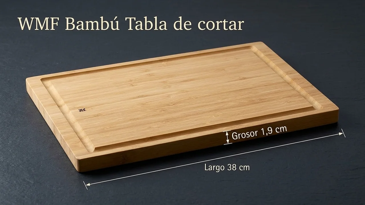 Tabla de cortar WMF de bambú acotada: 38 cm de largo y 1,9 cm de grosor