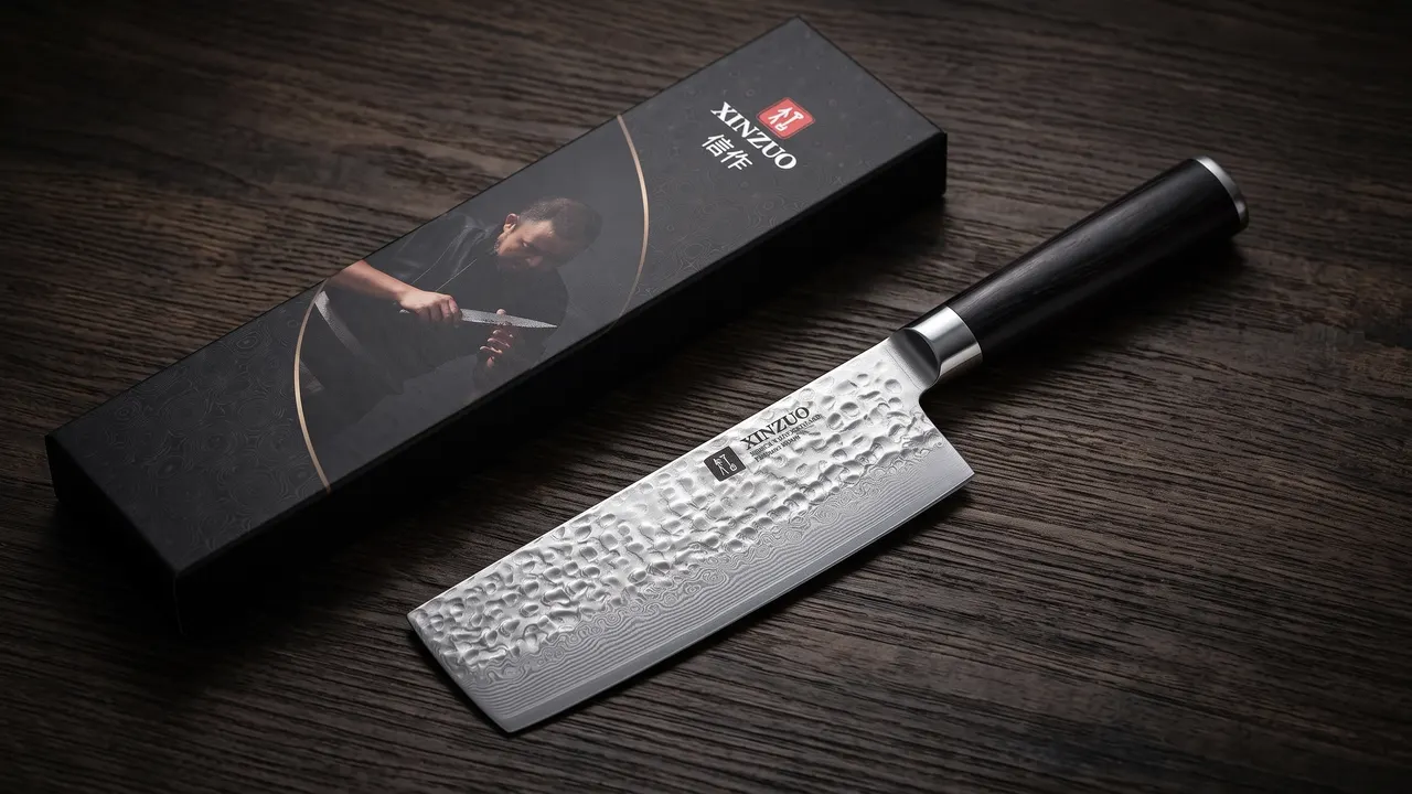 Nakiri XINZUO He junto a su caja de regalo negra con el sello rojo de la marca