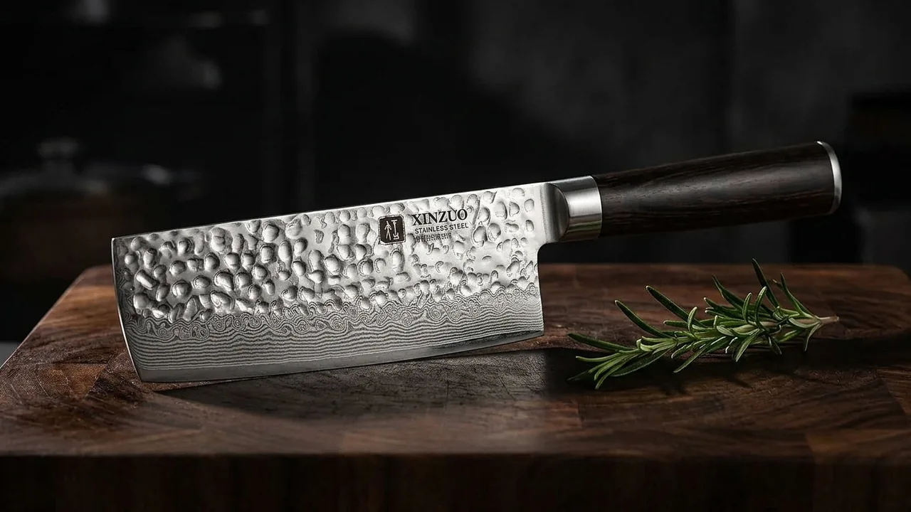 XINZUO Cuchillo Nakiri 17cm Acero Damasco Martillado, He Serie