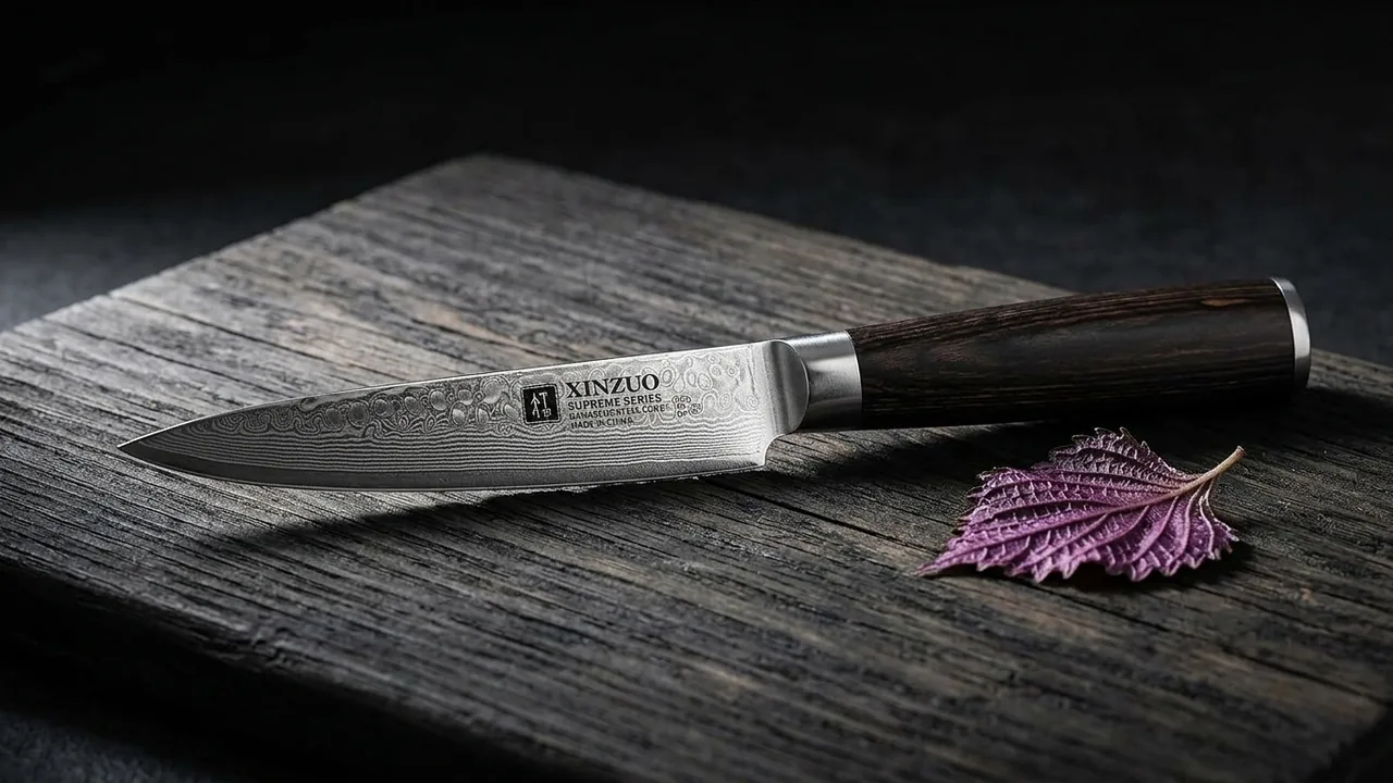 XINZUO Cuchillo Universal 12,3cm Acero Damasco, He Serie