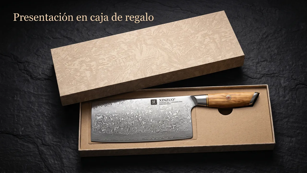 Cuchillo carnicero chino XINZUO Lan de 19 cm en su caja de regalo de carton kraft