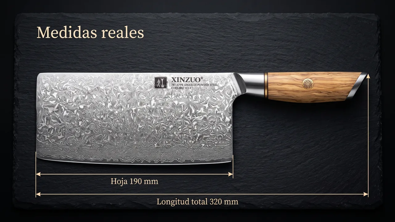 Medidas del XINZUO Lan: hoja de 190 mm y 320 mm de longitud total