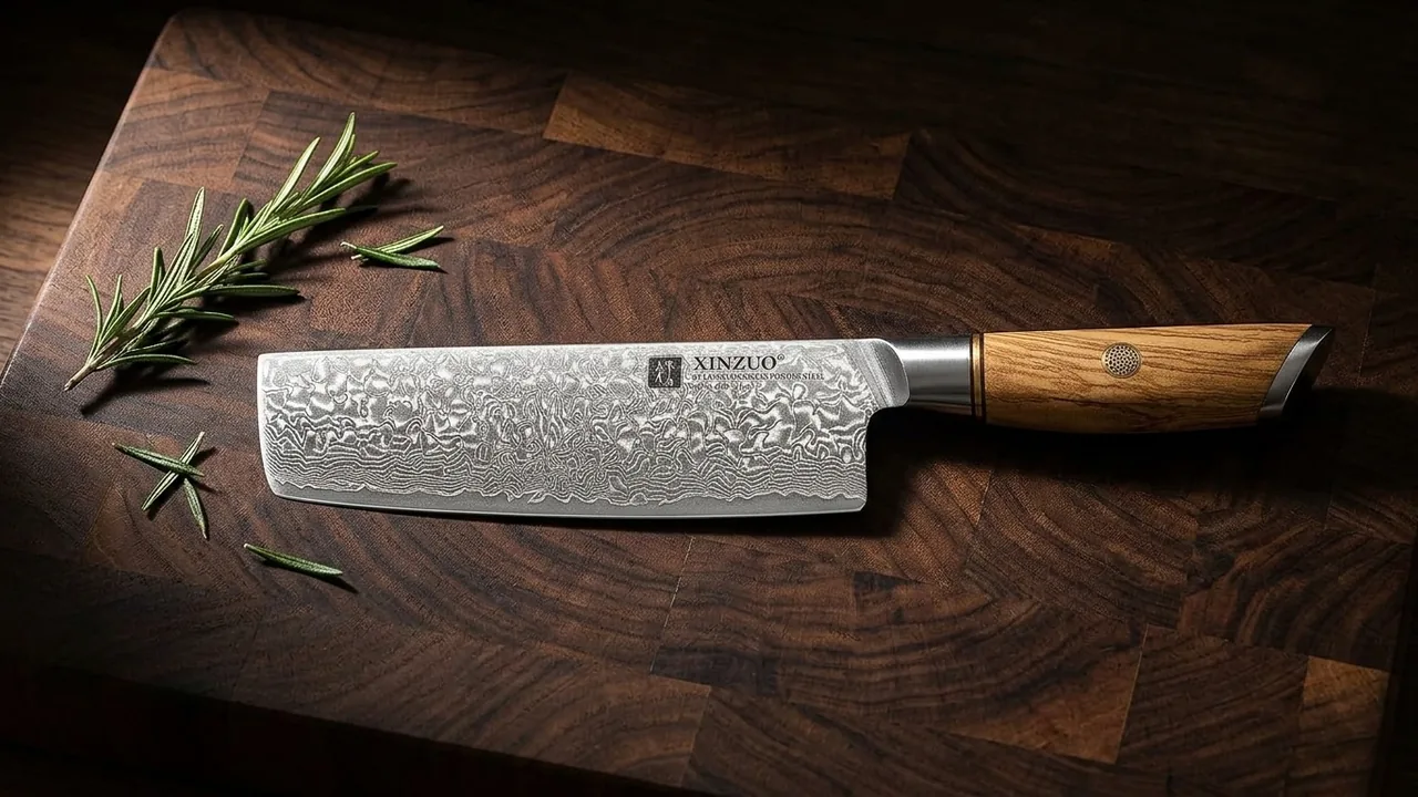 XINZUO Cuchillo Nakiri 18,2cm Damasco 73 Capas Acero en Polvo, Lan Serie