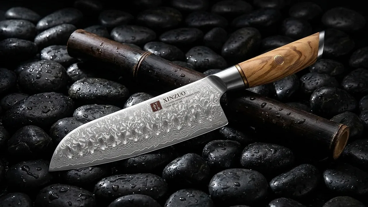 XINZUO Cuchillo Santoku 18,2cm Damasco 73 Capas Acero en Polvo, Lan Serie