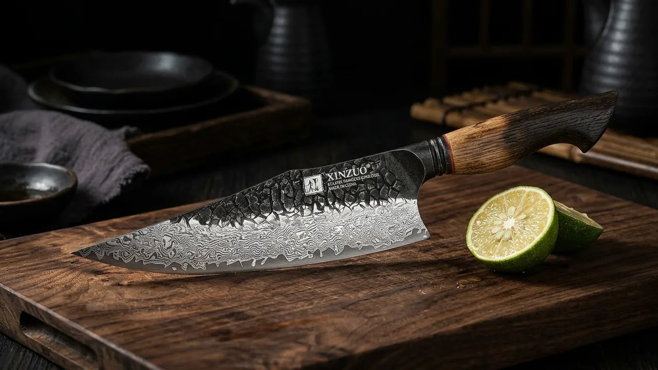 XINZUO Cuchillo Chef 21,9cm Damasco 67 Capas Mango Roble Blanco Vintage Art