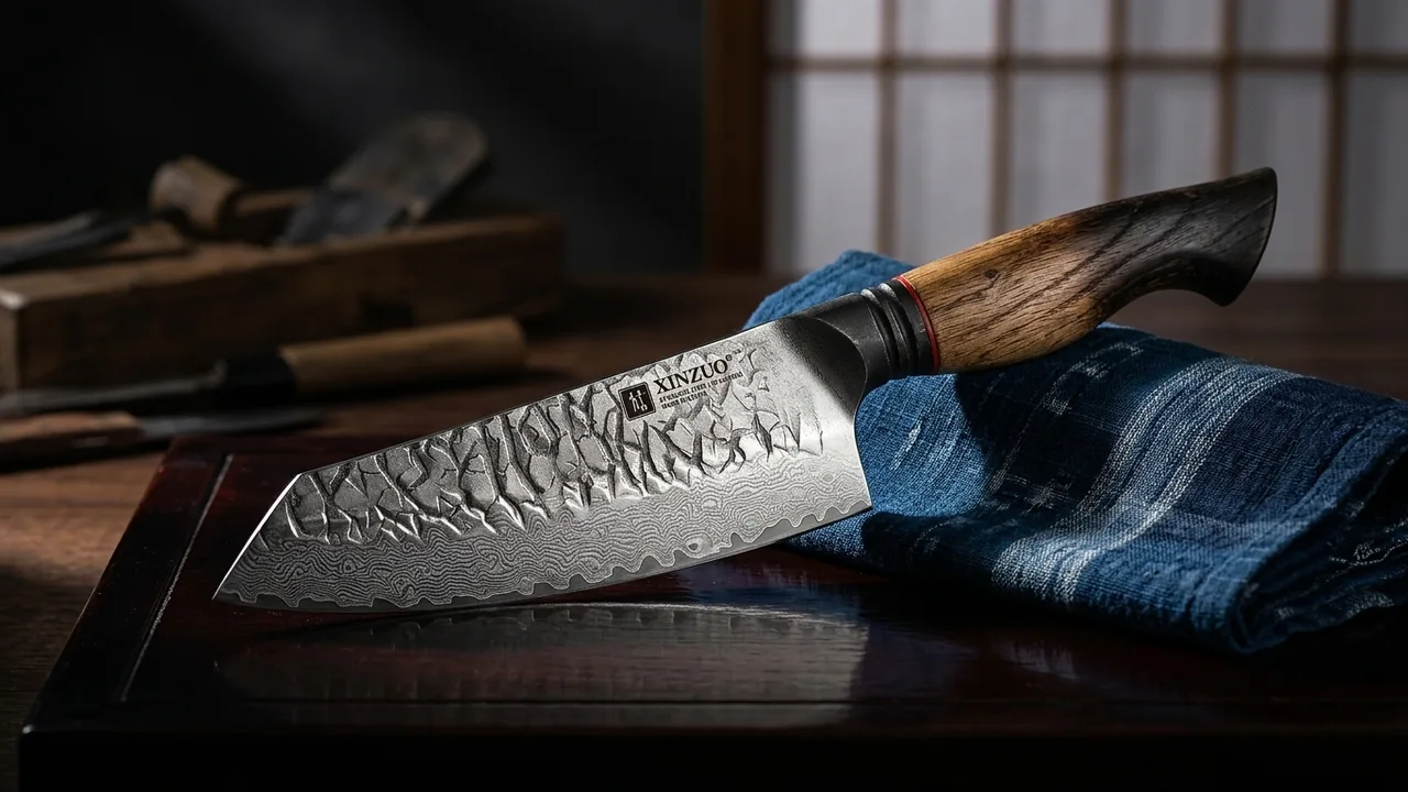 XINZUO Cuchillo Santoku 14,5cm Damasco 67 Capas Mango Roble Blanco Vintage Art