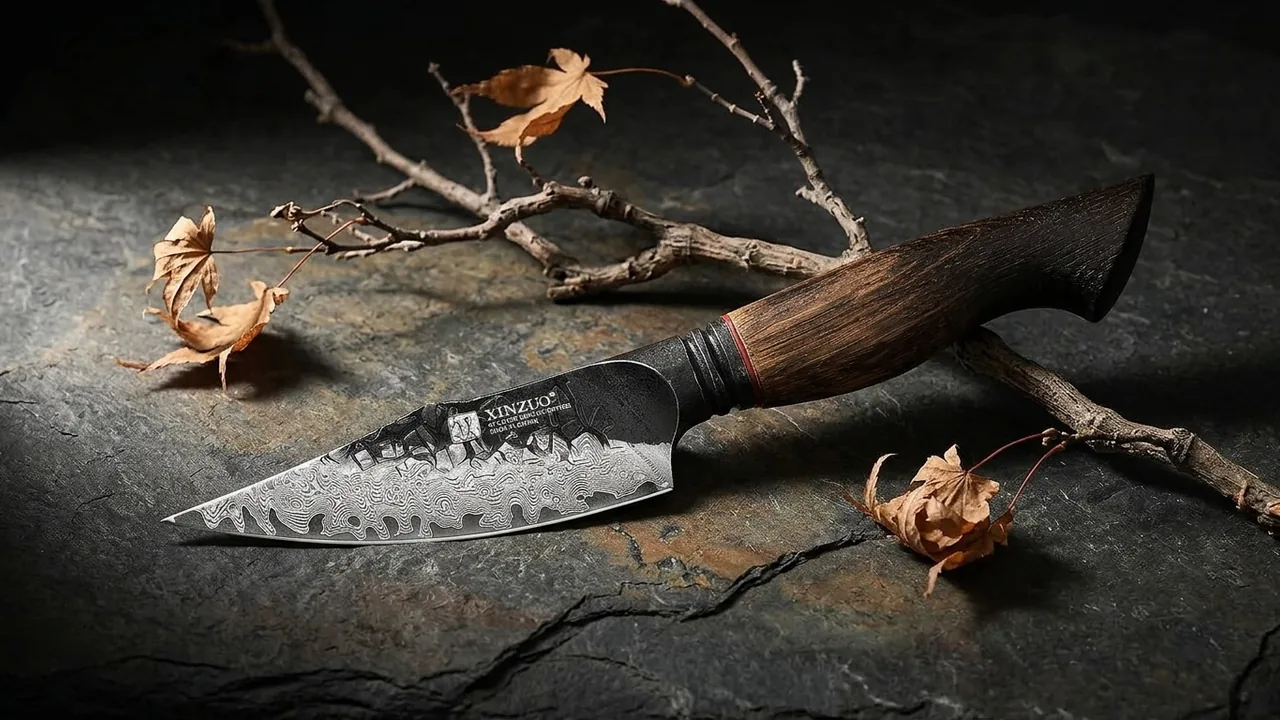 XINZUO Cuchillo Fruta 10,7cm Damasco 67 Capas Patrón Martillado Mango Roble Blanco Vintage Art