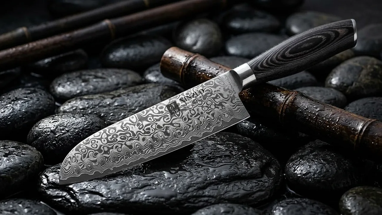 XINZUO Cuchillo Santoku 17,8cm Acero Damasco, Ya Serie