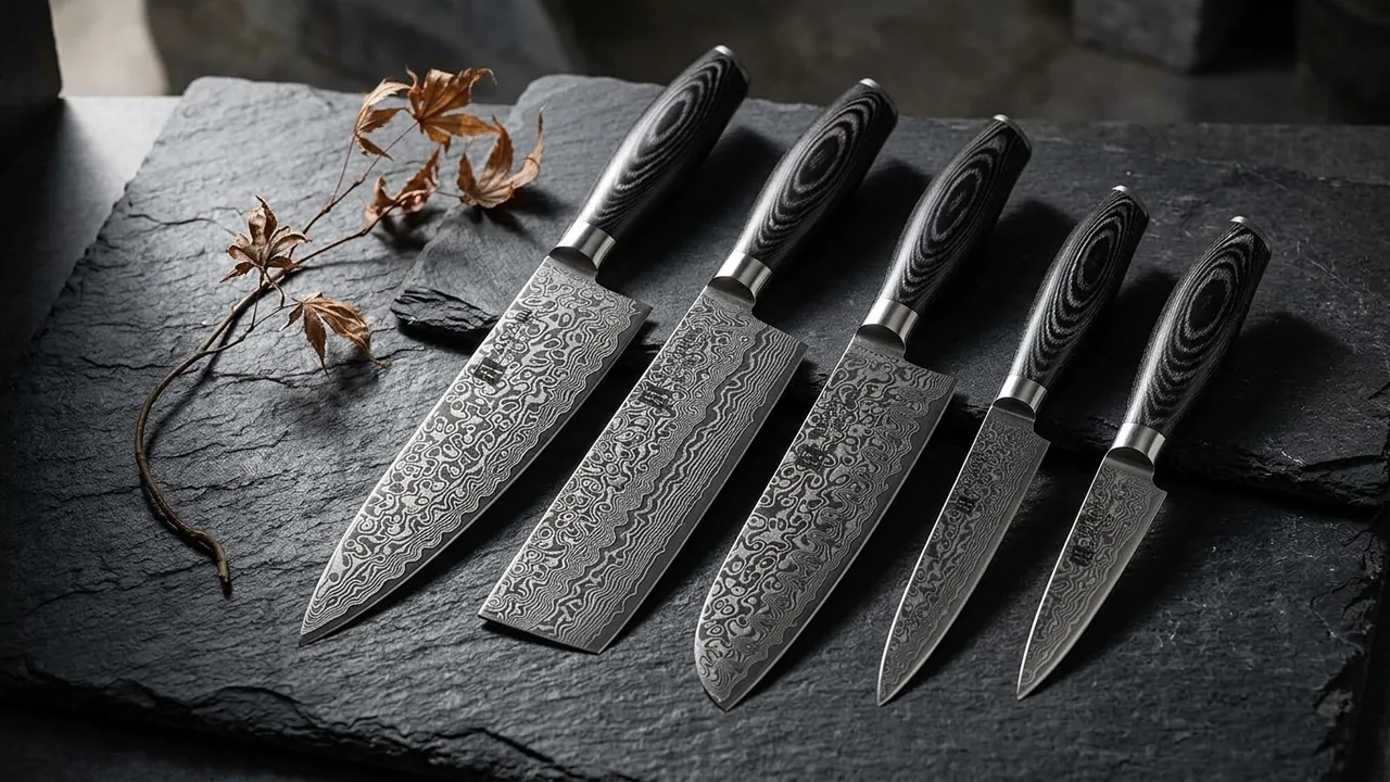 XINZUO Set 5 Cuchillos Cocina Acero Damasco 67 Capas, Ya Serie