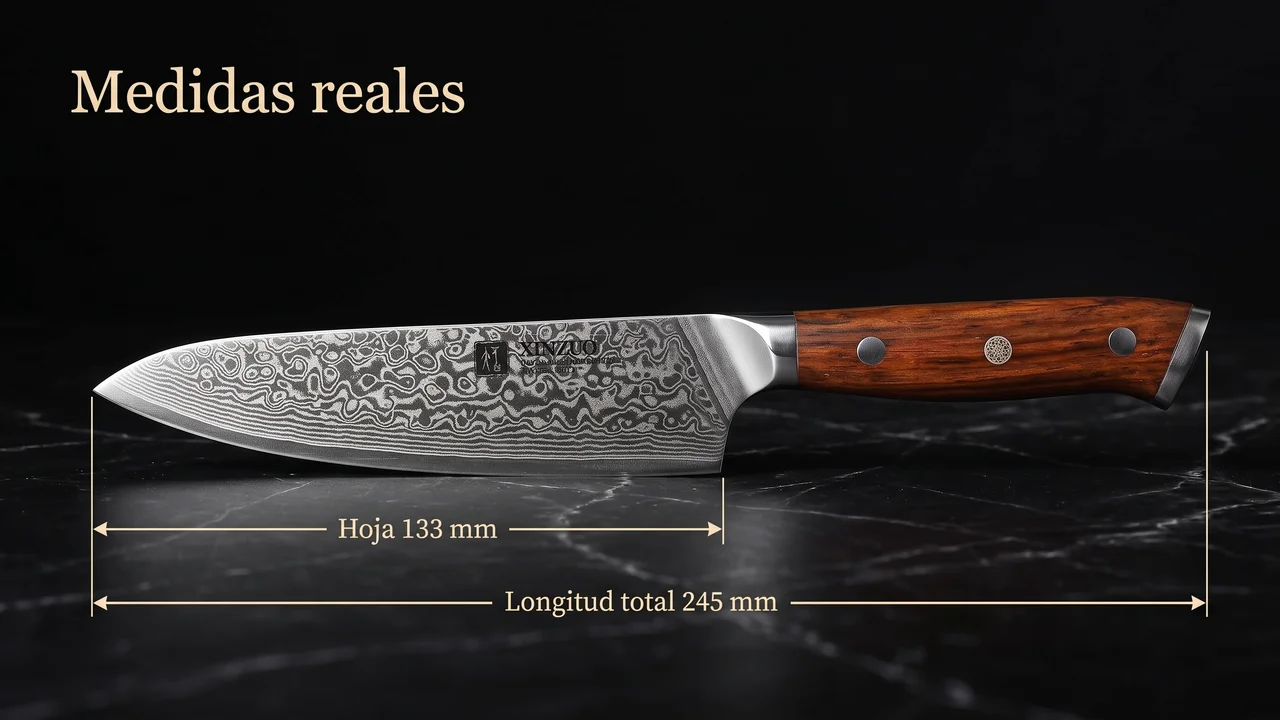 Medidas del XINZUO Yu universal: hoja de 133 mm y 245 mm de longitud total