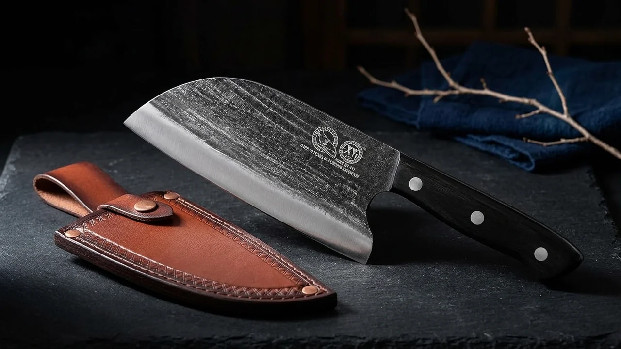 XYJ Cuchillo de Chef Serbio Full Tang con Funda de Cuero