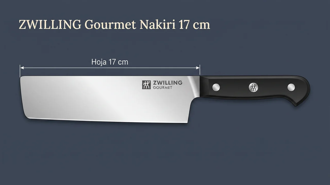 Medida del nakiri ZWILLING Gourmet: hoja rectangular de 17 cm con filo recto